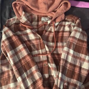 American Eagle Outfitters Pink Plaid Hoodie